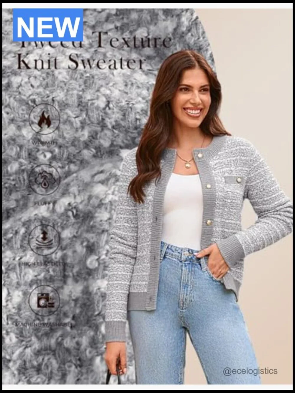Open Front Button Down Long Sleeve Texture Knit Cardigan with Pockets